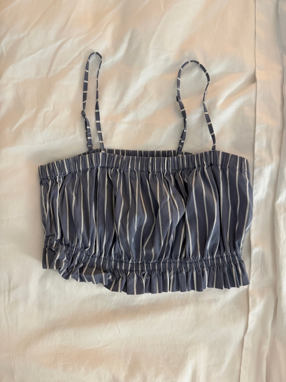 Striped Navy Cropped Smocked Tank Top